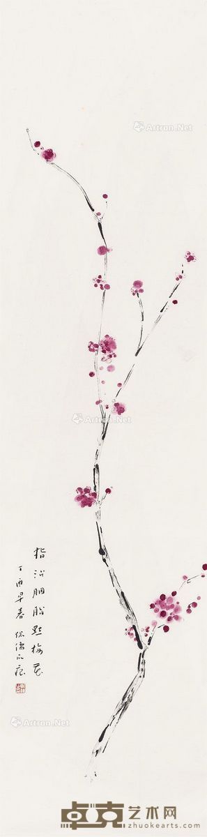 靳忠 指沾胭脂点梅花 137×34cm