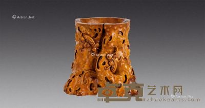 民国 黄杨木雕螭龙纹笔筒 18×20.5cm