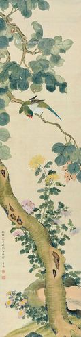 陈之佛 桐鸟花阴图
