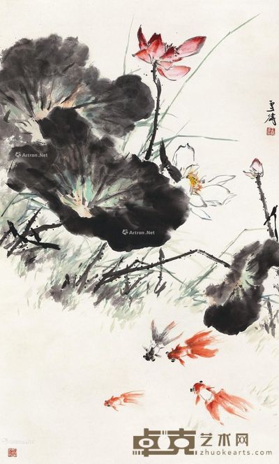 王雪涛 荷塘鱼戏图 130×76.5cm