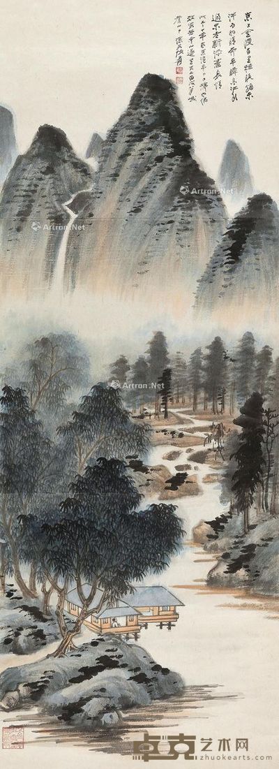 张大千 京口道中小景 129×47cm