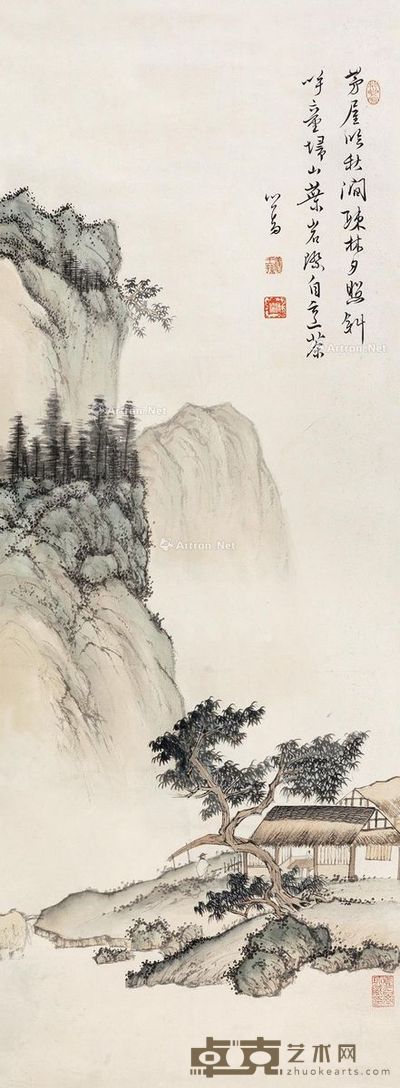 溥儒 茅屋秋涧图 91×33cm