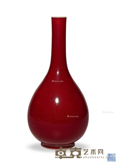 清乾隆 祭红釉直颈瓶 高32.8cm