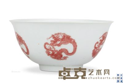 清康熙 釉里红团龙纹碗 直径14.6cm