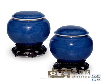 清康熙 蓝釉青花龙凤纹围棋罐 （一对） 直径12.5cm
