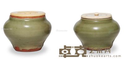 元 龙泉窑茶叶罐 （两件） 直径6.5cm；直径6cm