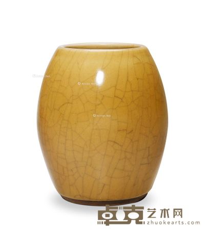 清乾隆 米黄釉鼓式罐 高16cm