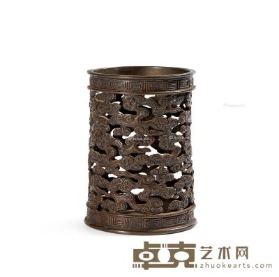 清中期 铜镂雕云纹笔筒 高10cm；直径7.3cm