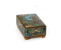清早期 铜鎏金掐丝珐琅山水纹香盒