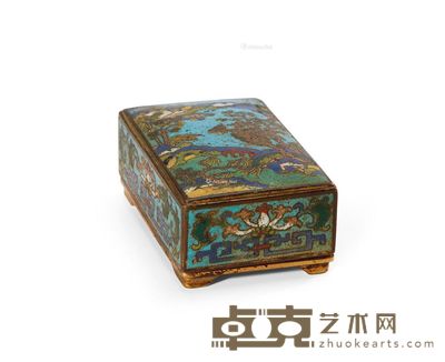 清早期 铜鎏金掐丝珐琅山水纹香盒 9.5×6.5×4cm