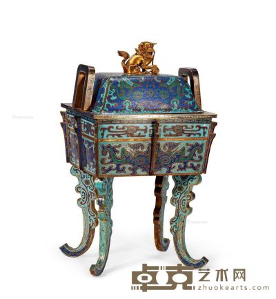 清中期 铜鎏金掐丝珐琅饕餮纹方鼎 高64cm