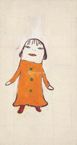 奈良美智 1991年作 A GIRL 油彩 粉笔 水彩 画布