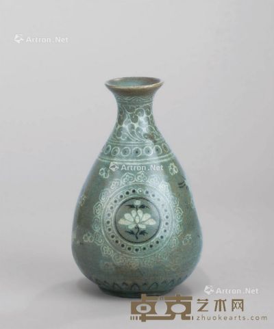 青瓷鹤纹花瓶 高17cm
