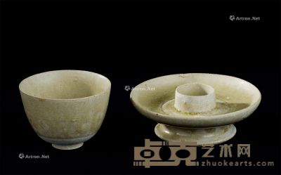 唐代(618-907) 巩县窑白釉杯 盏托 （两件一组） 直径9.1cm；高6.6cm