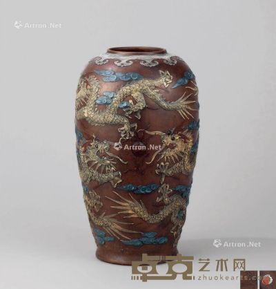 清代(1644-1911) 紫砂龙纹花瓶 高29cm