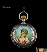 18世纪 银胎镶珍珠边双面画珐琅西洋贵妇人纹怀表