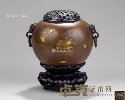 明代(1368-1644) 洒金双狮耳香炉 高9.4cm