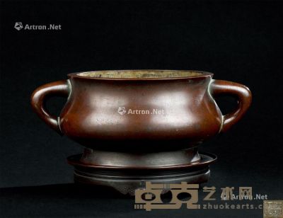 清代(1644-1911) 铜双耳香炉 直径26.2cm；高10.5cm?
