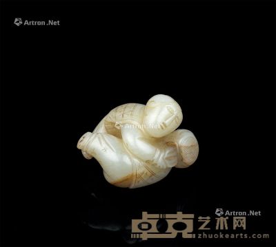 明早期(1368-1441) 玉雕摔跤人物摆件 高4cm