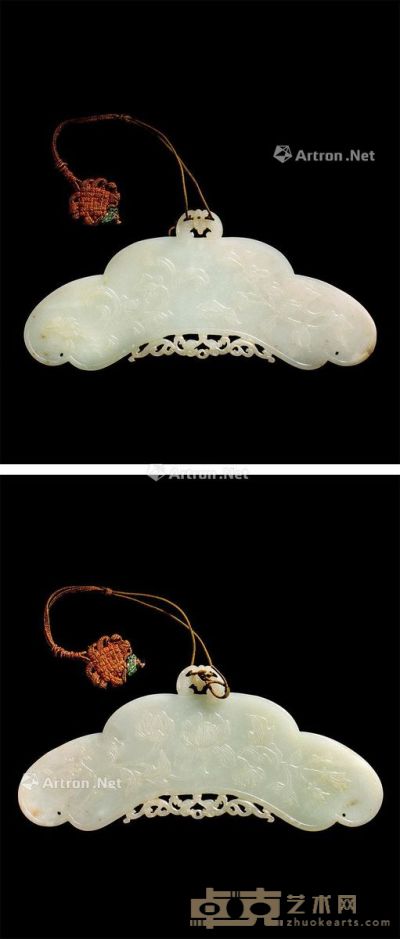 清乾隆(1736-1795) 白玉花卉纹福从天降挂件 长14.9cm；宽6.7cm；高0.3cm