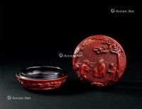 明代(1368-1644) 剔红松下人物香盒