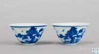 清代(1644-1911) 青花松竹梅纹杯 （一对）