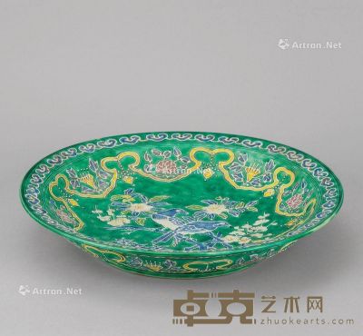 清代(1644-1911) 素三彩花鸟纹盘 直径35.5cm；高6.3cm