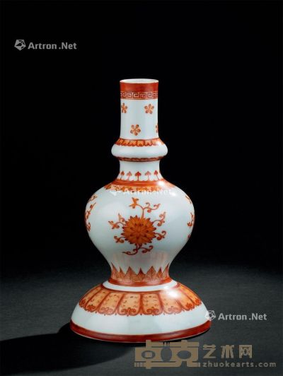 清代(1644-1911) 矾红彩宝相纹甘露瓶 高25.5cm