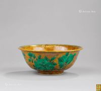 明代(1368-1644) 黄釉绿彩福寿纹碗