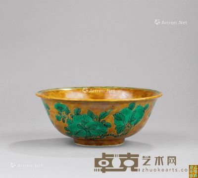 明代(1368-1644) 黄釉绿彩福寿纹碗 直径16.8cm；高7cm?