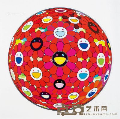 村上 隆 フラワーボール（３D）レッドボール 2013 版画 直径70.5cm