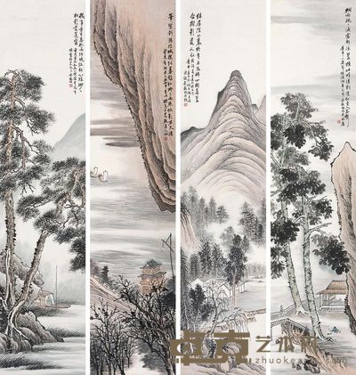 吴观岱 山水 155×35.5cm×4