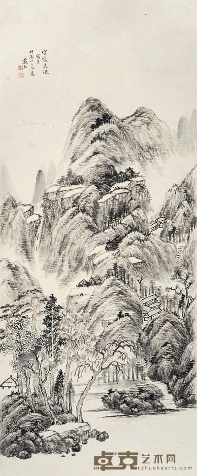 戴熙 空岩飞瀑 88×36cm