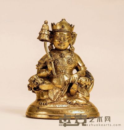 15-16世纪 铜鎏金 财宝天王 高13.5cm
