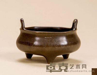 清初 嵌银 冲天耳炉 口径8cm;高4.6cm