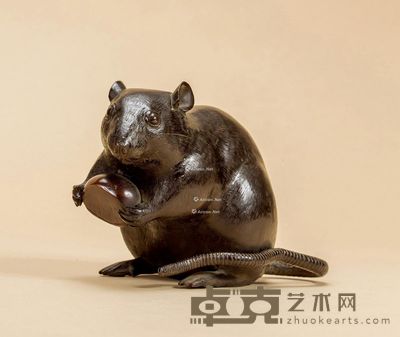 清代 铜鼠抱栗 文房摆件 长15cm;高10cm