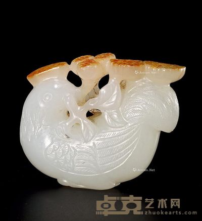 清乾隆 白玉洒金鸡 长5.8cm