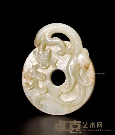 清中期 白玉螭龙纹出廓璧 高5.8cm
