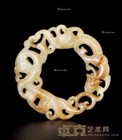 清中期 白玉螭龙纹环 直径7.5cm