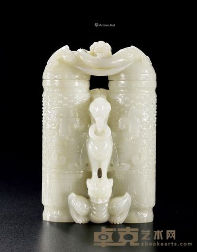 清乾隆 白玉英雄盖瓶 高13cm