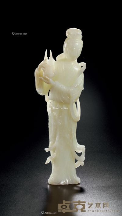 清 白玉持笙仕女 高29cm