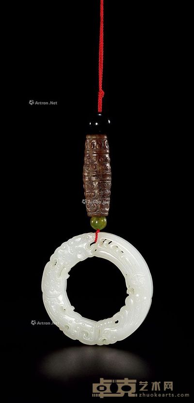 清中期 旧玉勒、白玉龙凤纹环 （二件） 高4cm；直径5.5cm