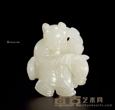 清 白玉玩偶童子 高4.1cm