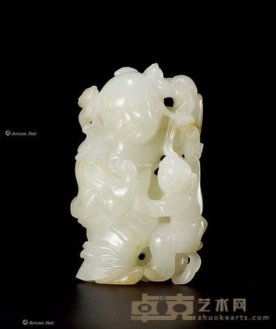 清乾隆 白玉持荷童子 高6.3cm