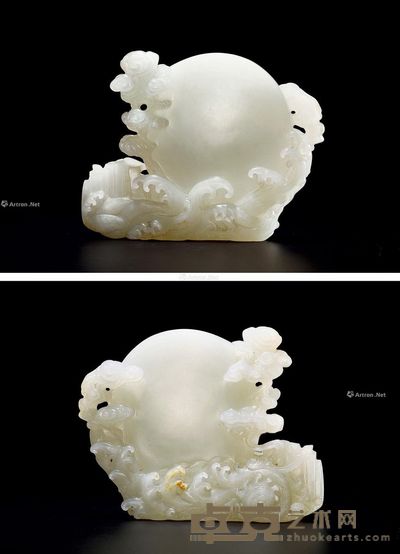 清乾隆 白玉旭日东升摆件 长12cm