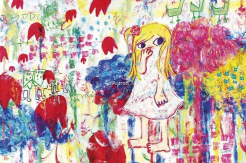 六角彩子 2009年作 女孩与小动物 压克力 画布