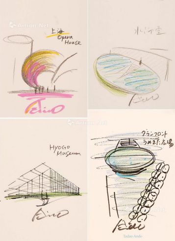 2011年作/2014年作/2001年作/2006年作 建筑手稿（4组一件） 蜡笔油彩Oil chalks, encre/papier