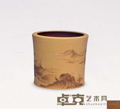 夏学良（莲生）·泥绘笔筒 高13.8cm；宽15.2cm