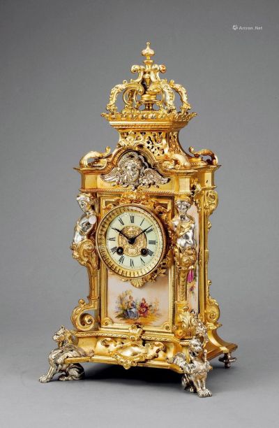 1890年 金银配瓷片台钟