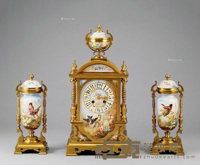 1890年 瓷片三件套钟 45×22×28cm